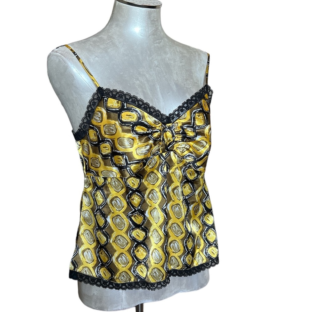 Nine West Suit Satin Lace Trim Camisole Top Yellow Black Geometric Size 8P⁠